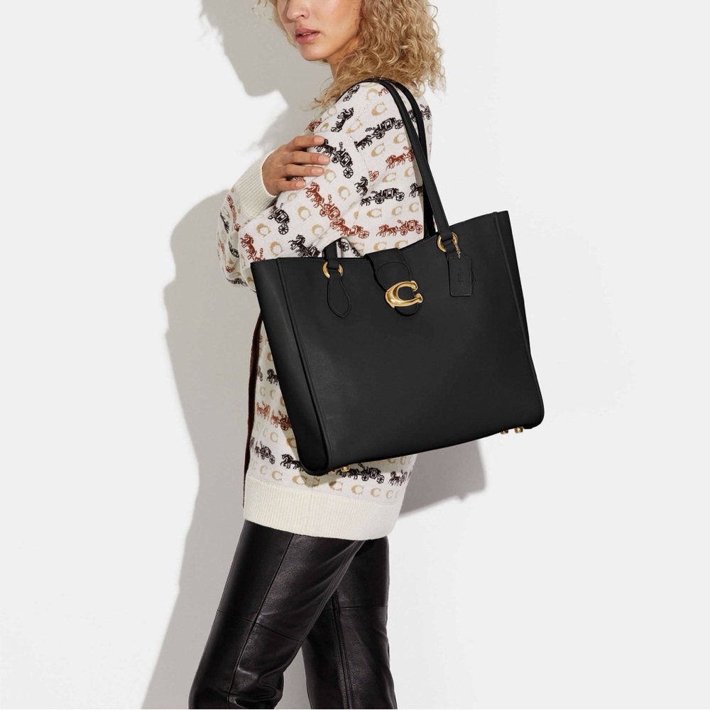 NWT Coach Theo Black Leather Tote Bag - Picture 3 of 16